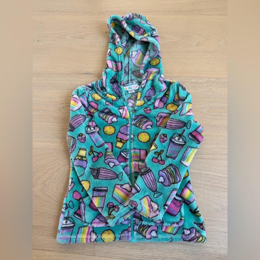 Candy Pink size 6/6x Multicolor Print Kids Fuzzy Zip Up Hoodie